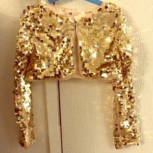 H&M Girls Gold sequin crop jacket